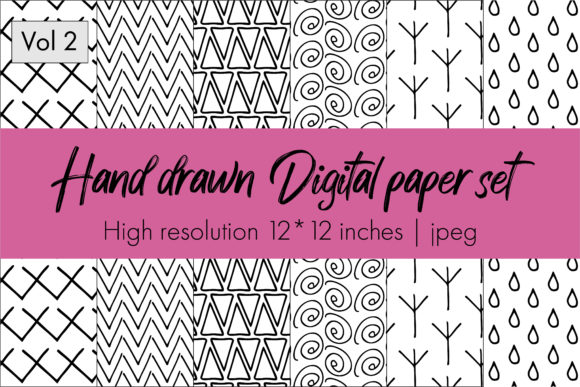 Download Hand Drawn Digital Papers Set B&amp;W Vol 2 - Paper Collection