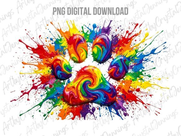 Download Rainbow Paint Splash Dog Paw Print PNG - Splash Collection