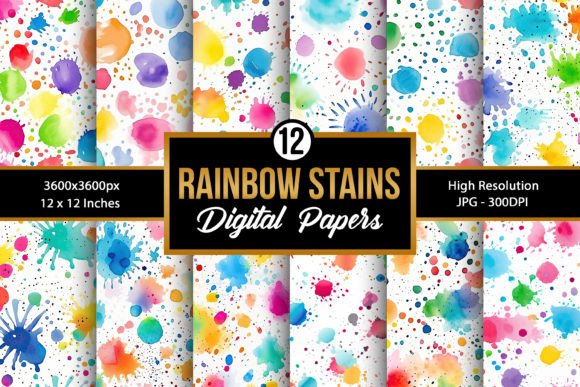Download Rainbow Watercolor Stains Digital Papers - Paper Collection