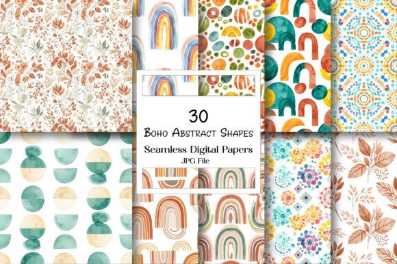 Download Boho Abstract Shapes Digital Paper - Paper Collection