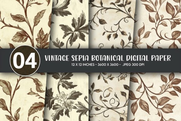 Download Vintage Sepia Botanical Digital Paper - Paper Collection