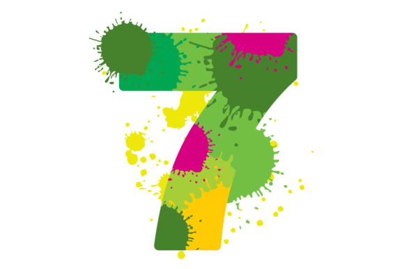 Download Seven Number with Grungy Color Splashes. - Splash Collection